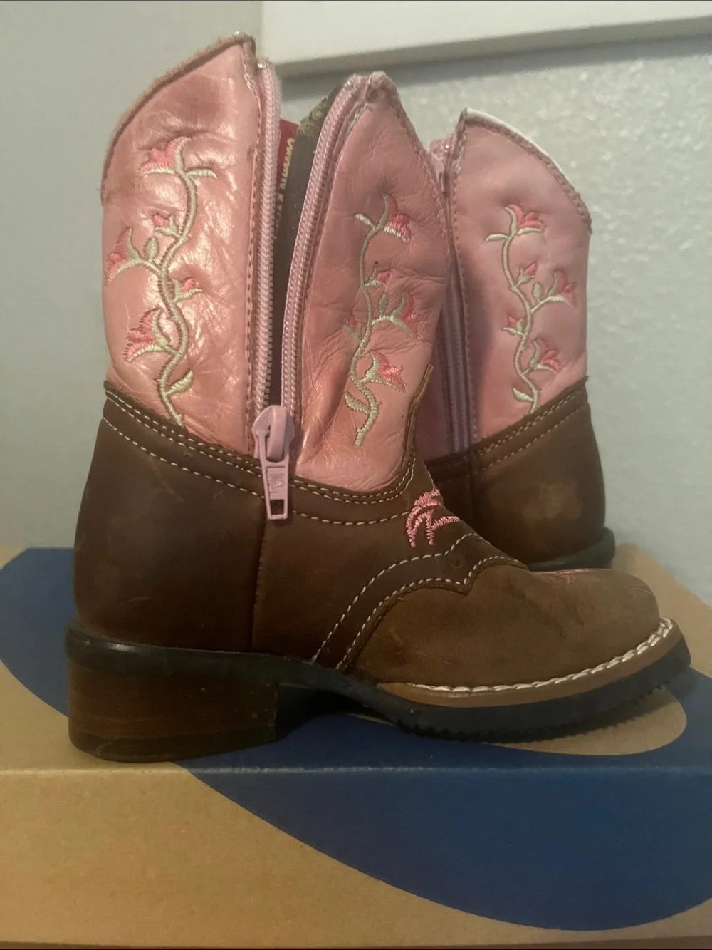 Kids' Western Pull-On Boots in Pink and Brown-Mexico made